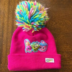 Shopkins Pink Beanie with Multicolor Pom Pom